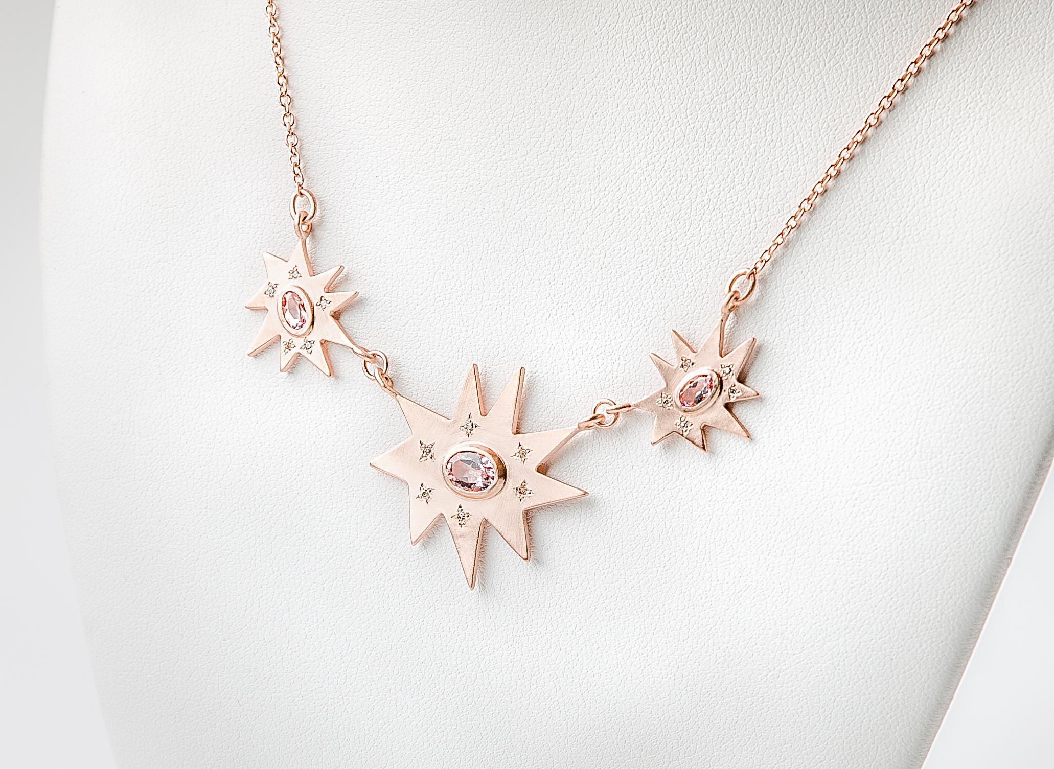 Emily Kuvin Rose Gold, Diamond and Morganite Triple Organic Star Necklace 1