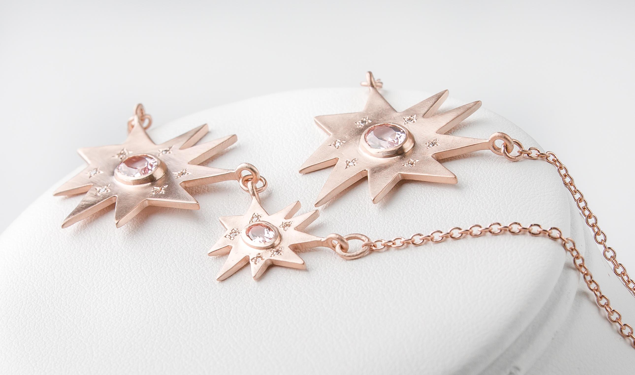 Emily Kuvin Rose Gold, Diamond and Morganite Triple Organic Star Necklace 2