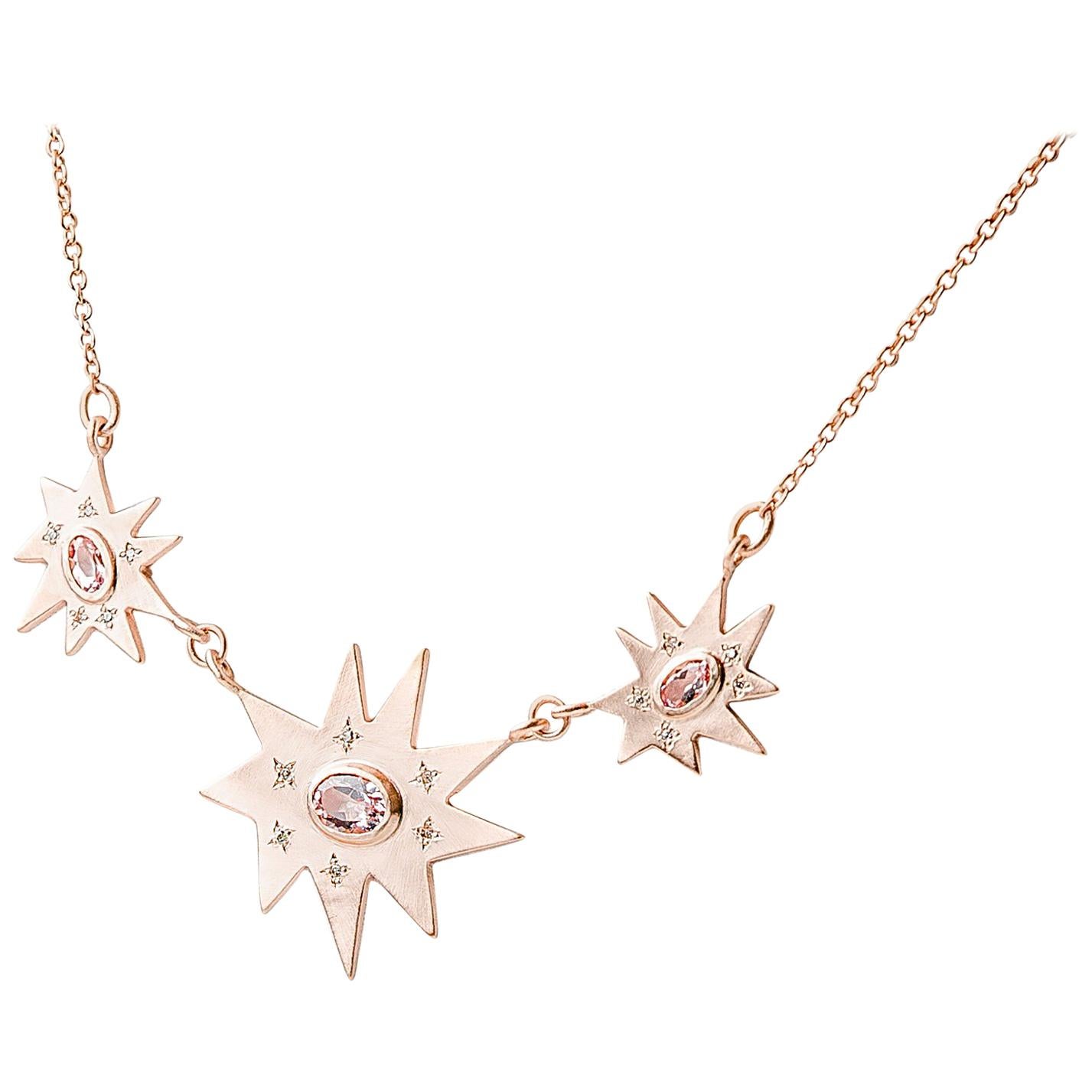 Emily Kuvin Rose Gold, Diamond and Morganite Triple Organic Star Necklace