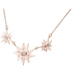Emily Kuvin Rose Gold, Diamond and Morganite Triple Organic Star Necklace