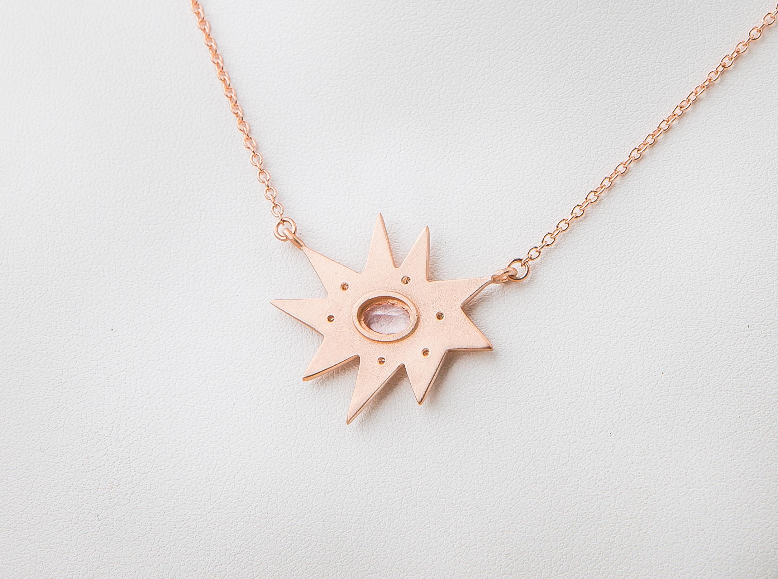 Classic and stunning. Our iconic matte rose gold organic star shape Stella necklace features our signature diamond dusting and a dazzling morganite center. Hanging on a substantial rose gold chain, this colorful piece is luxe and weighty. 

KAPOW!