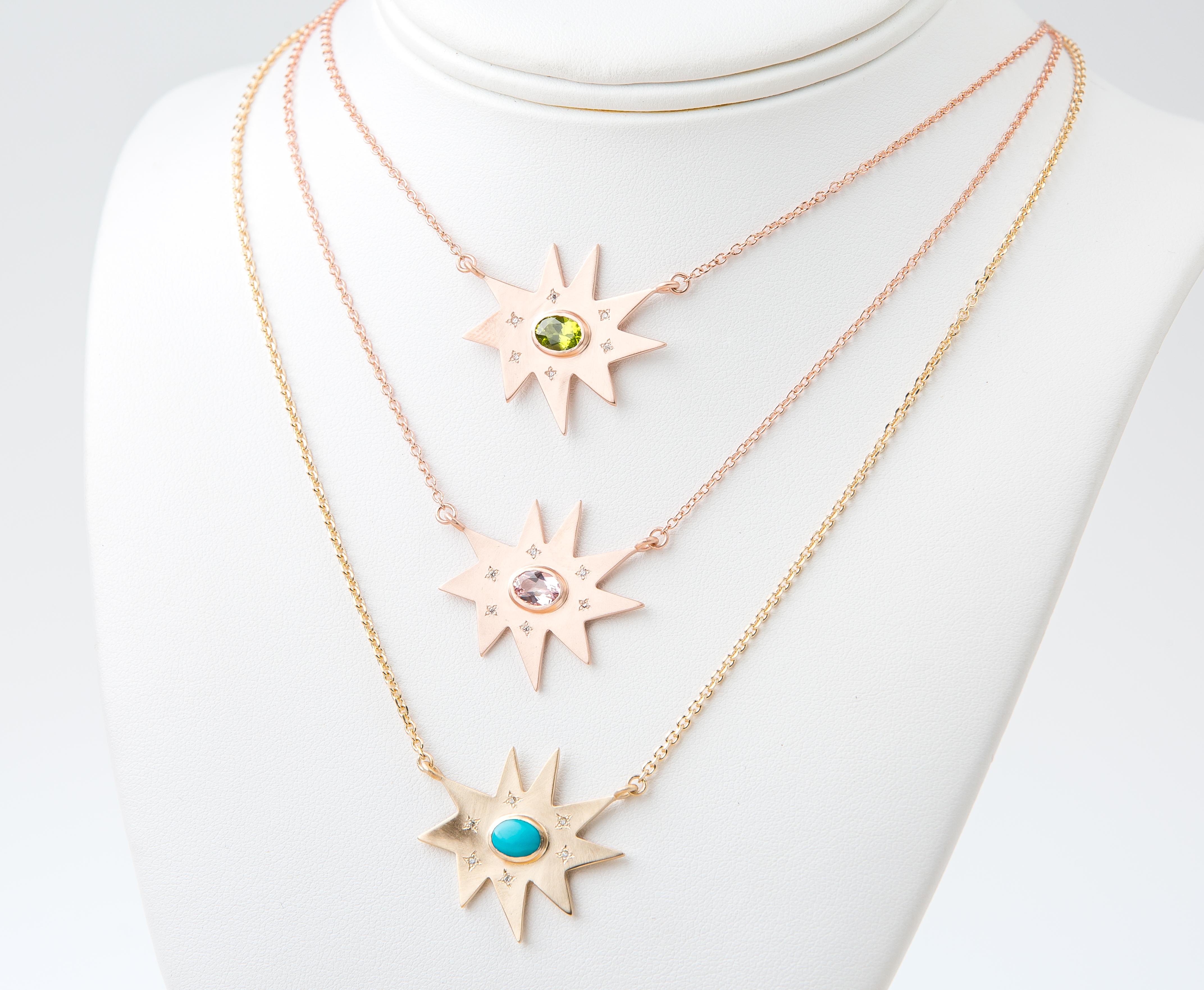 Oval Cut Emily Kuvin Rose Gold, Morganite and Diamond Organic Star Shape Pendant Necklace