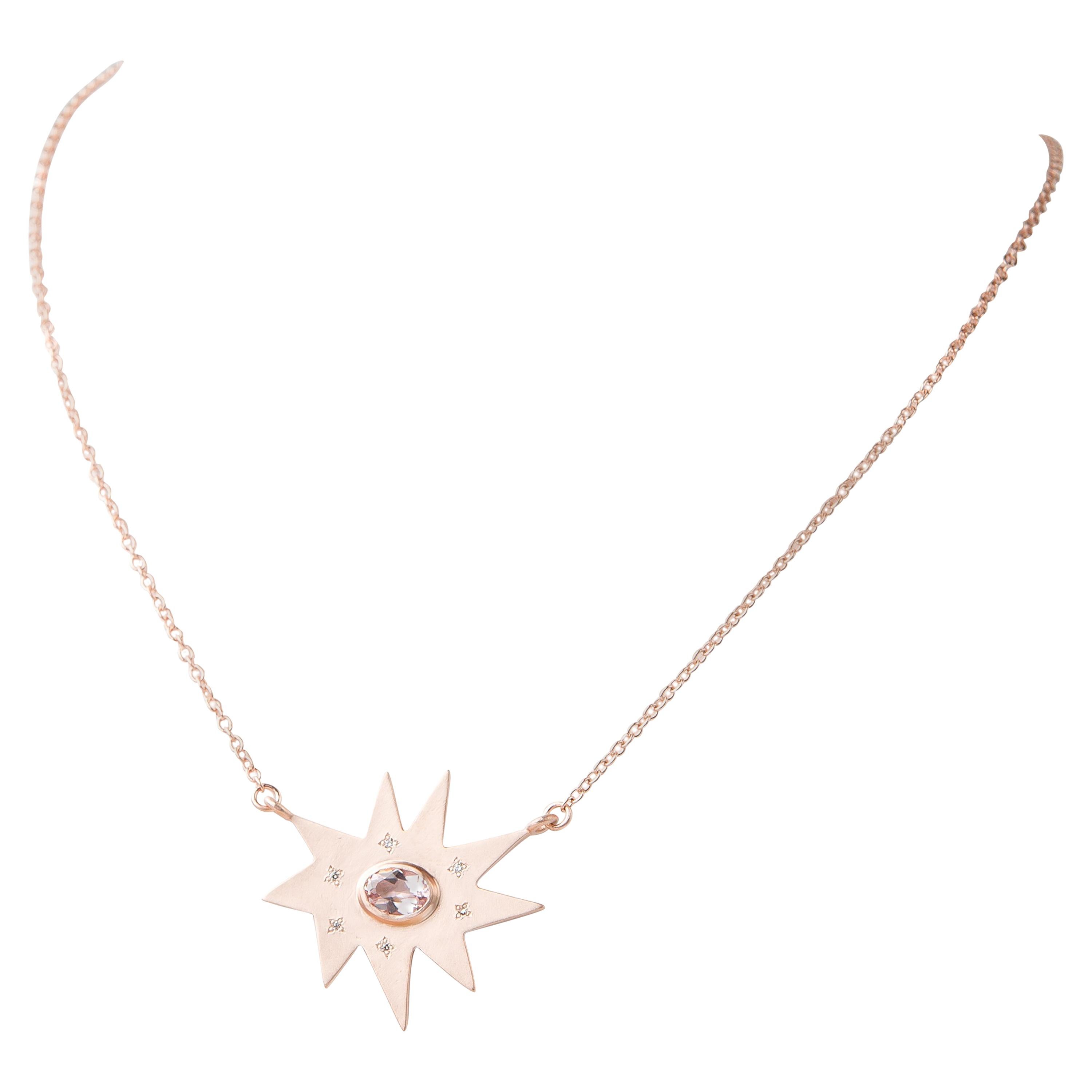 Emily Kuvin Rose Gold, Morganite and Diamond Organic Star Shape Pendant Necklace