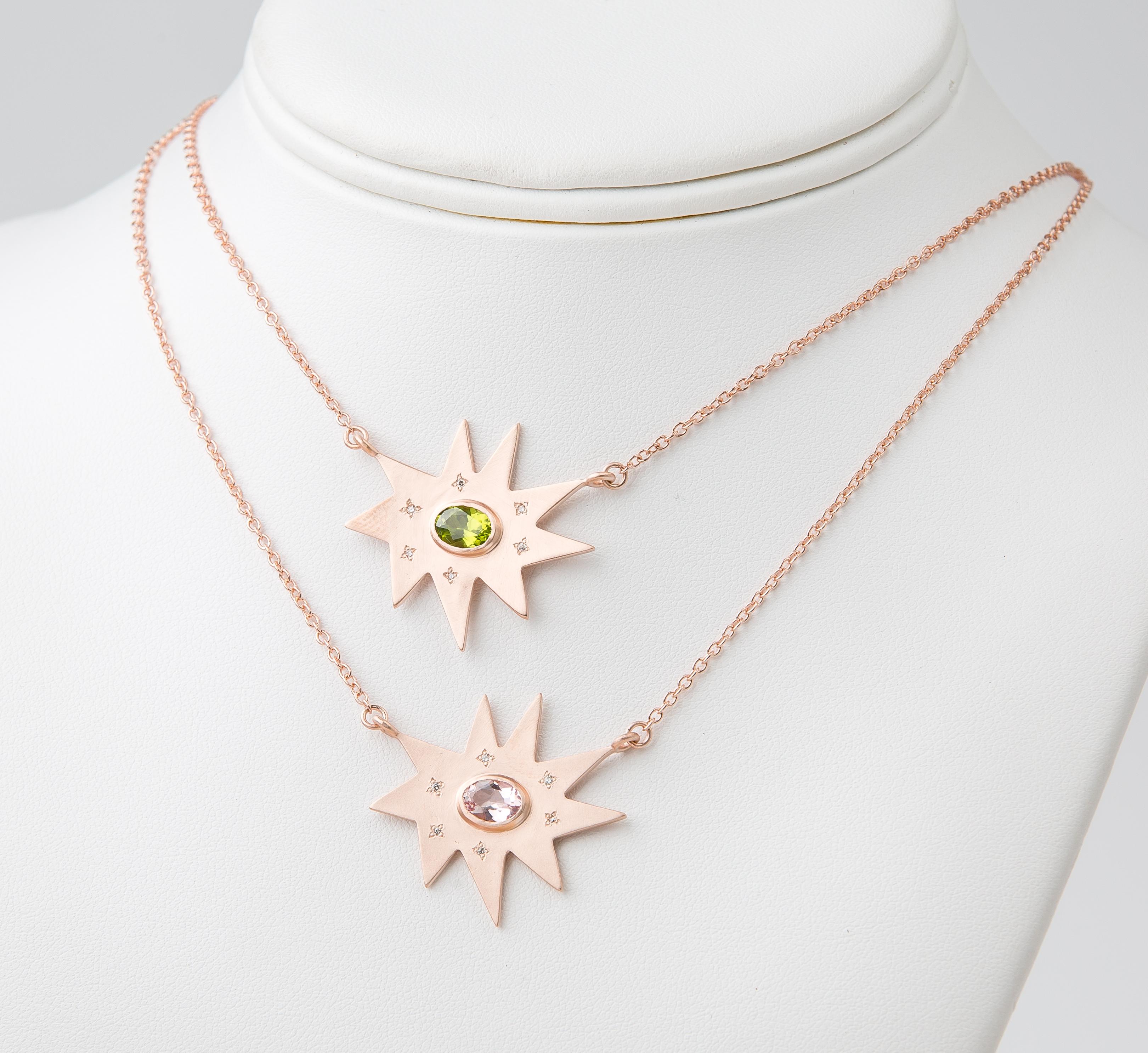 Emily Kuvin Rose Gold, Peridot and Diamond Organic Star Shape Pendant Necklace In New Condition In New York, NY