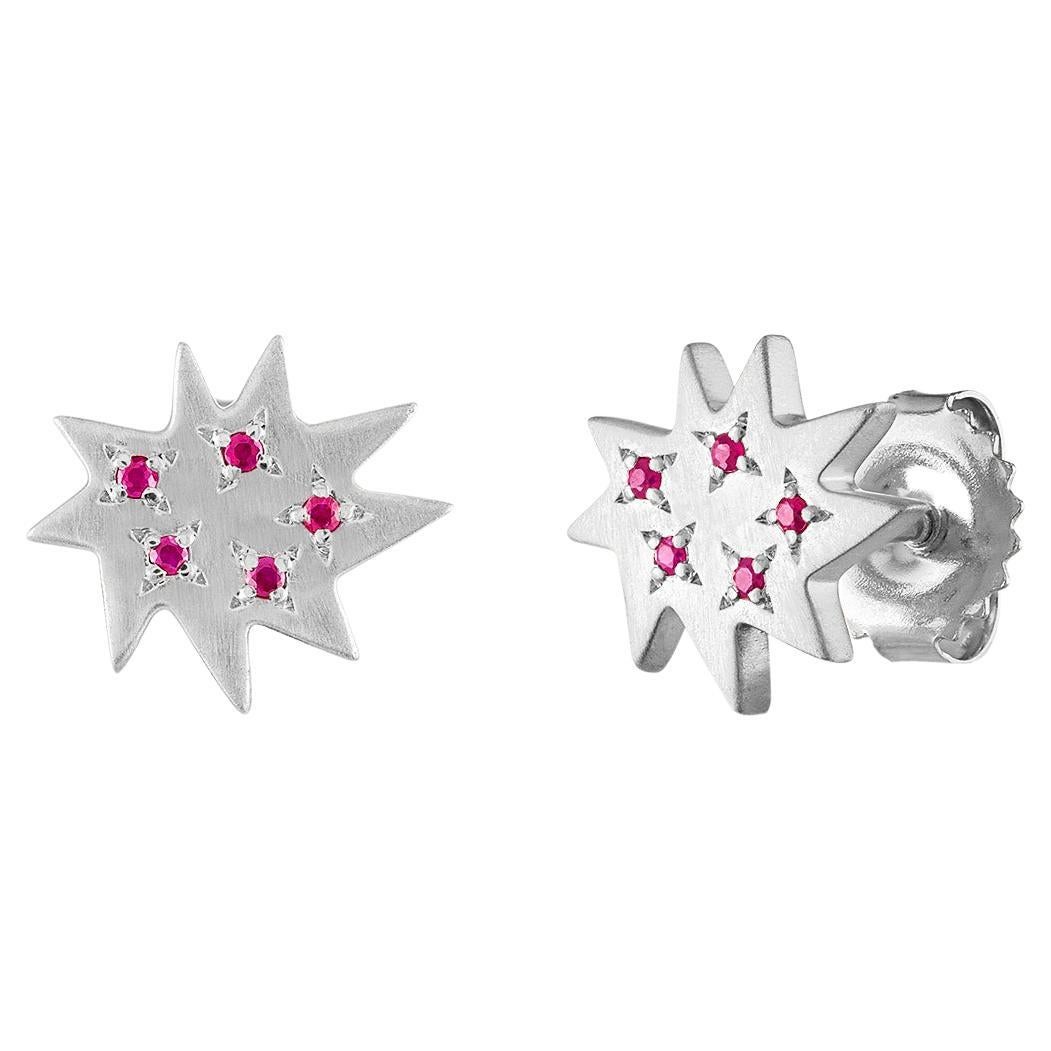 Emily Kuvin Silver and Ruby Mini Stella Stud Earrings