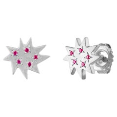 Emily Kuvin Silver and Ruby Mini Stella Stud Earrings