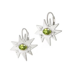 Emily Kuvin Silver, Diamond and Peridot Star Drop Lever Back Earrings
