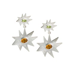emily kuvin jewelry Emily Kuvin Silver Double Star Statement Earrings, Peridot and Citrine