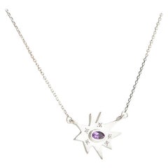 Emily Kuvin Silver Organic Star Shape Necklace with Diamonds and Amethyst