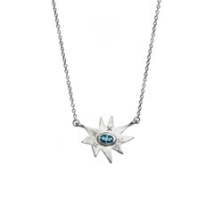 Emily Kuvin Silver Organic Star Shape Necklace with Diamonds and Blue Topaz