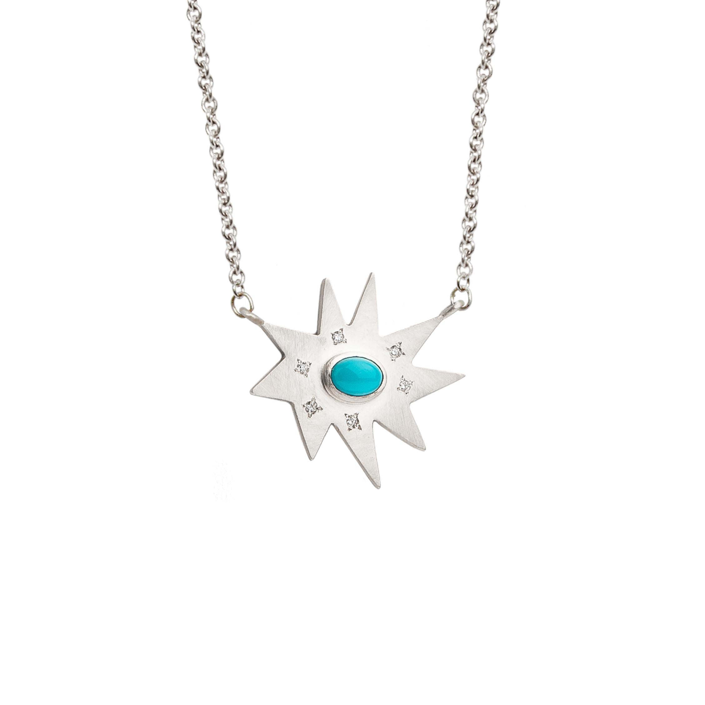 Emily Kuvin Silver Necklace with Diamonds and Turquoise