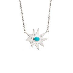 Emily Kuvin Silver Necklace with Diamonds and Turquoise