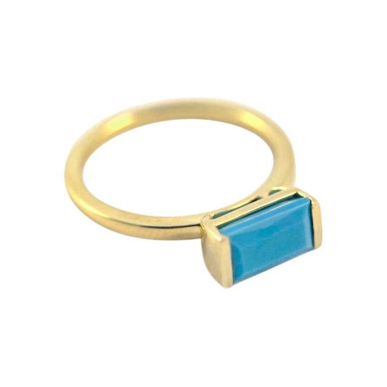 Emily Kuvin Turquoise and 14 Karat Yellow Gold Ring For Sale
