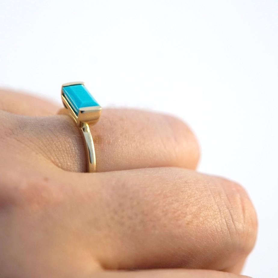 Contemporary Emily Kuvin Turquoise and 14 Karat Yellow Gold Ring For Sale