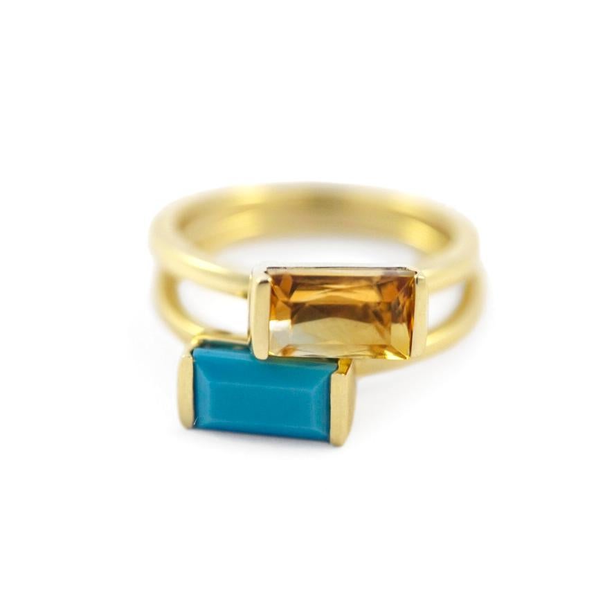 Emily Kuvin Turquoise and 14 Karat Yellow Gold Ring In New Condition For Sale In New York, NY