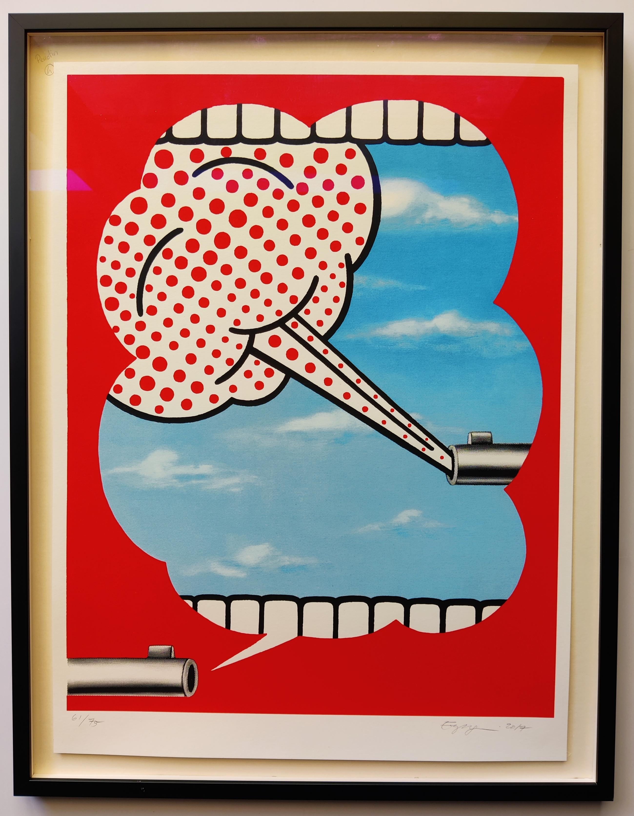 Emily Mae Smith
Chekhov
s Gun, 2017
Screenprint in colours, on Coventry Rag paper, with full margins.
Signed, dated and numbered 61/75 in pencil,
Image 56 x 43.2 cm 
Sheet 61.2 x 45.7 cm 
Frame 68 x 52.5 x 2.5 cm
published by Perrotin, New York to