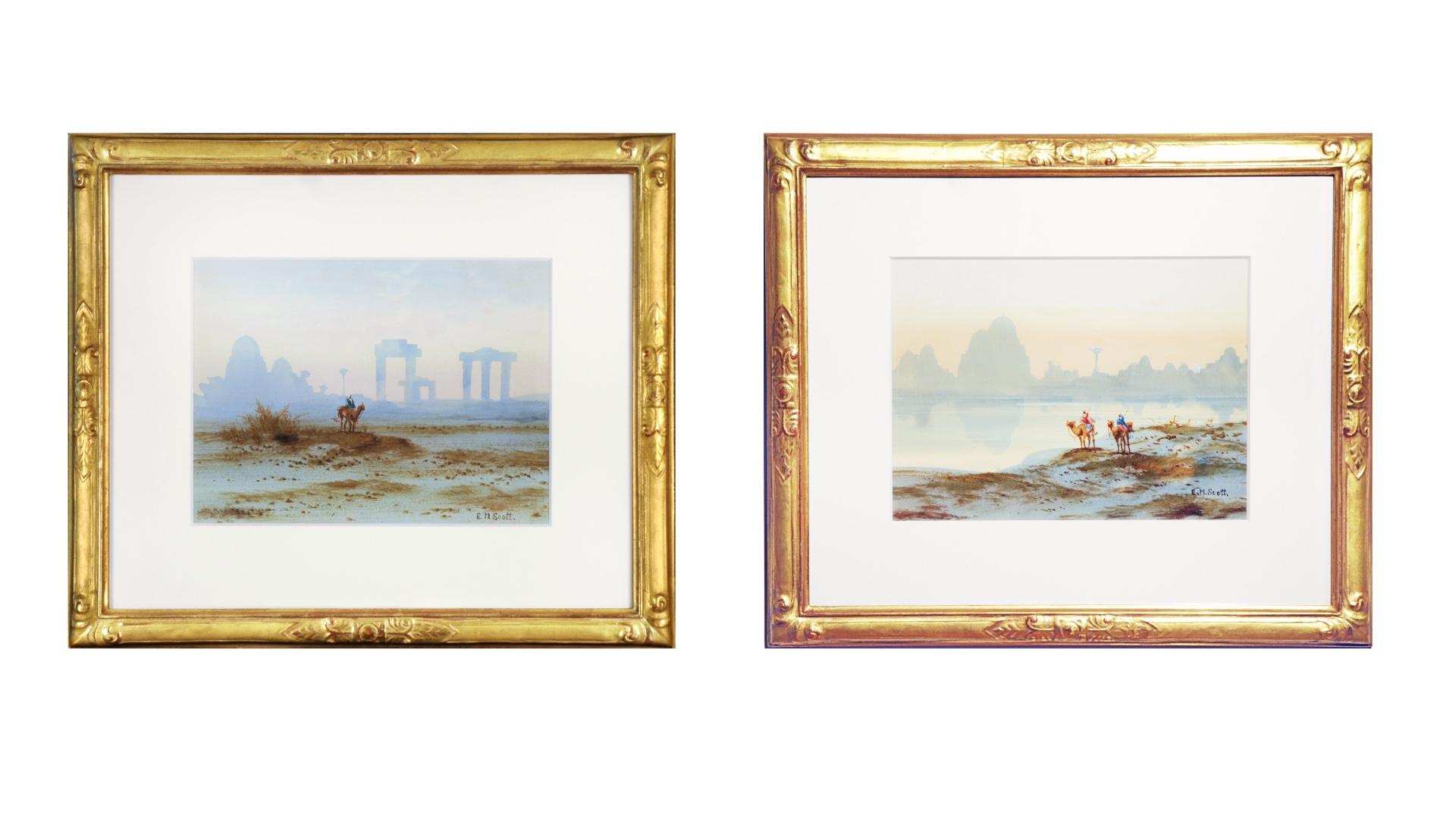 Emily Maria Scott Landscape Painting – Paar orientalische Aquarelle