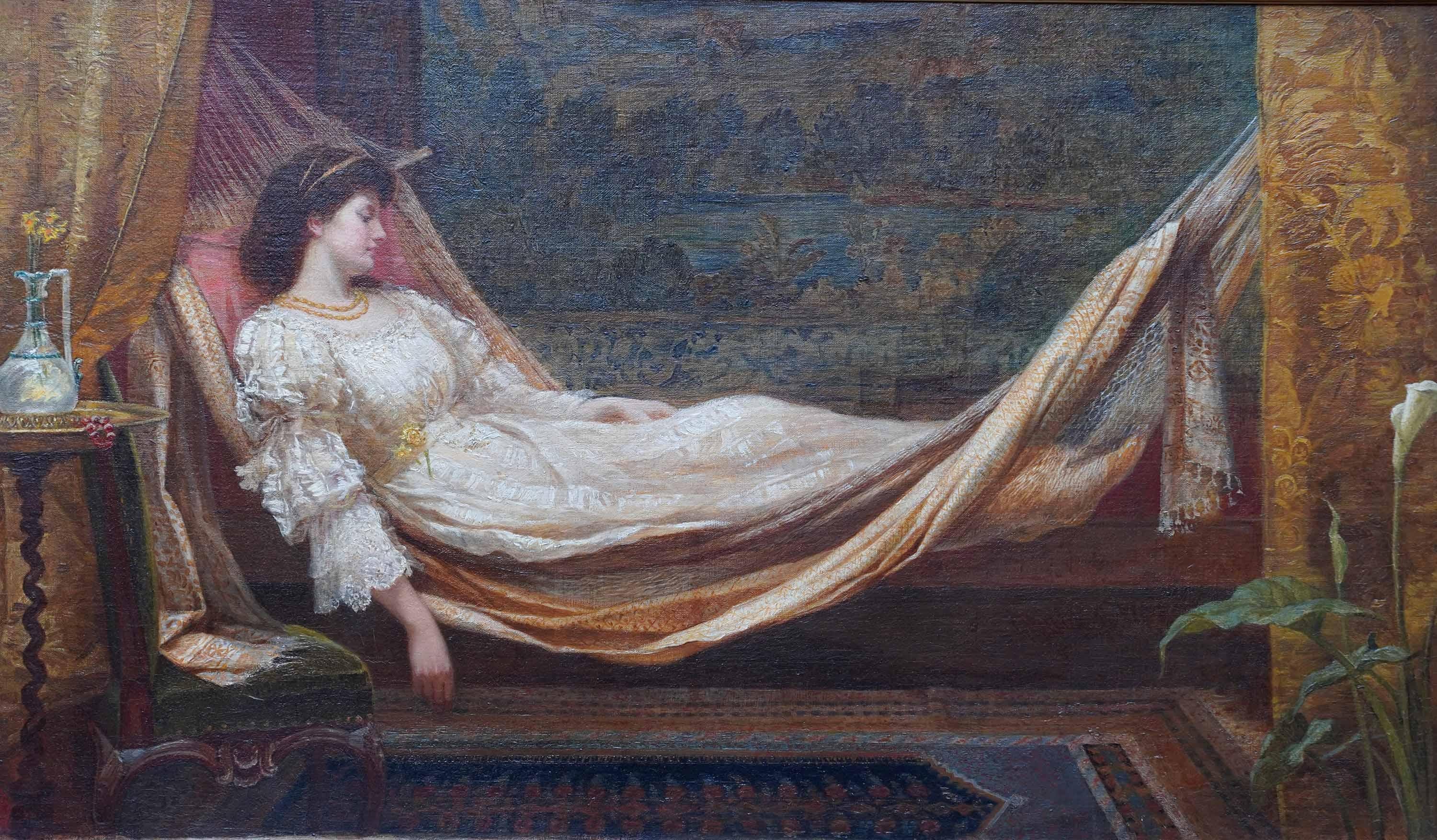 Golden Daydream - Retrato al óleo de arte prerrafaelita victoriano británico en venta 6