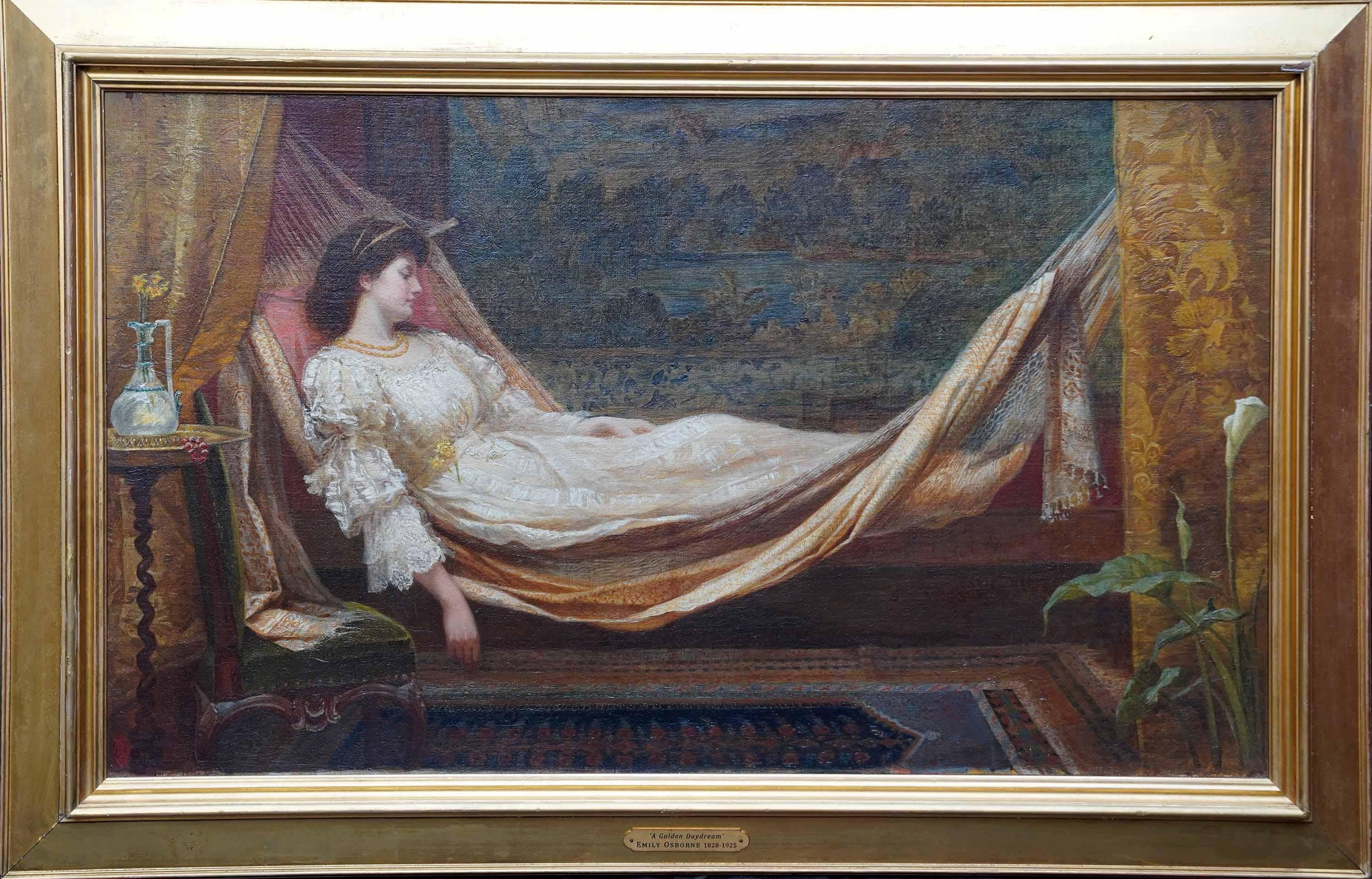 Golden Daydream - Retrato al óleo de arte prerrafaelita victoriano británico en venta 7