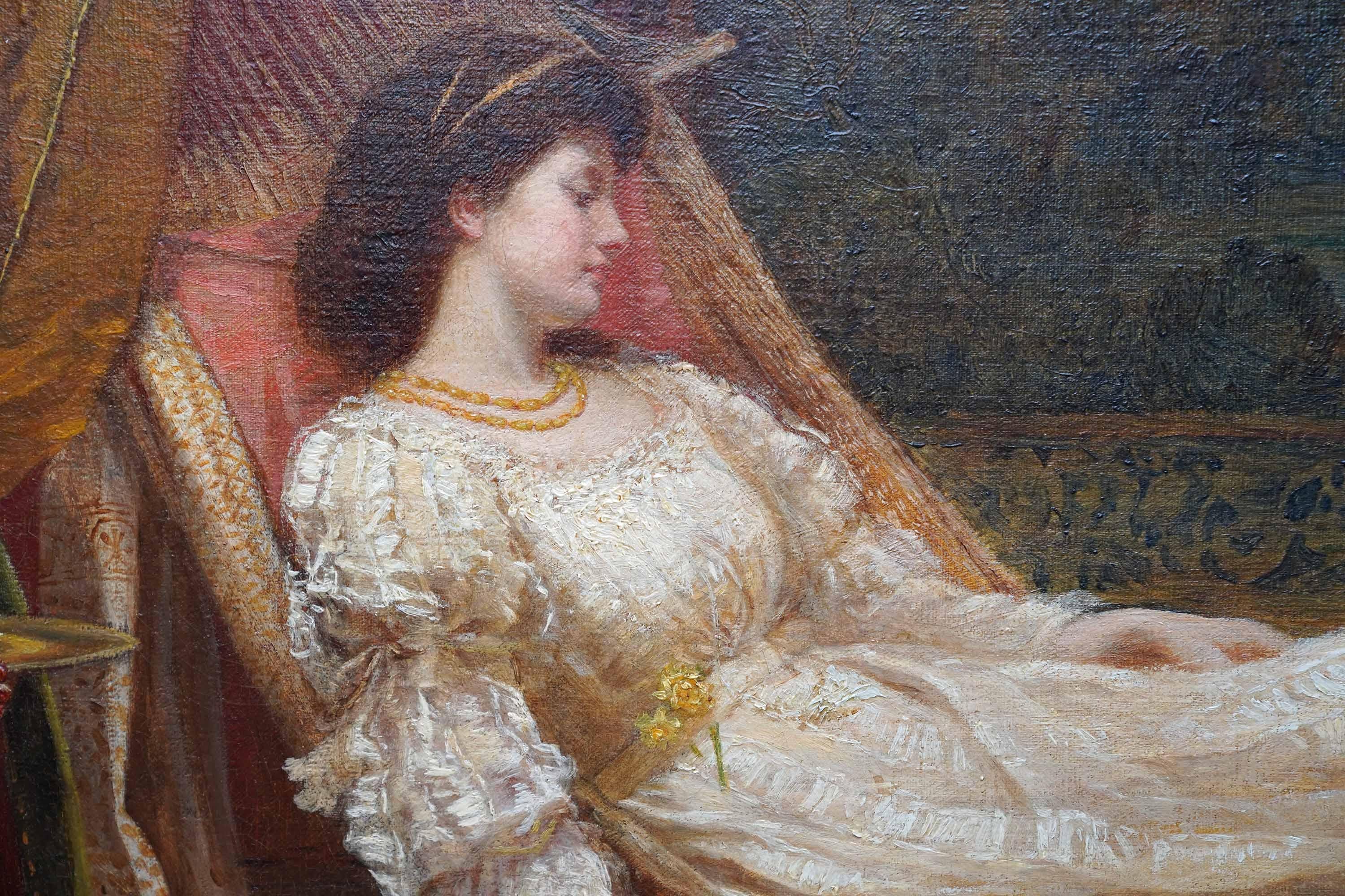 Golden Daydream - Retrato al óleo de arte prerrafaelita victoriano británico - Portrait Painting Marrón de Emily Mary Osborn