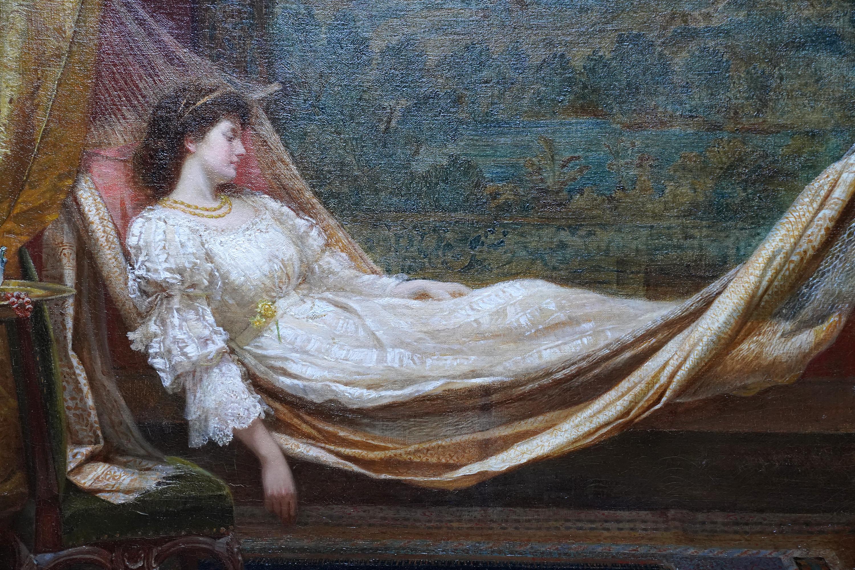 Diese atemberaubende britische viktorianischen Präraffaeliten Royal Academy ausgestellt Ölgemälde ist von Note weiblichen Suffragette Künstler Emily Mary Osborn. Es wurde 1877 gemalt und im selben Jahr in der RA ausgestellt. Die Komposition zeigt