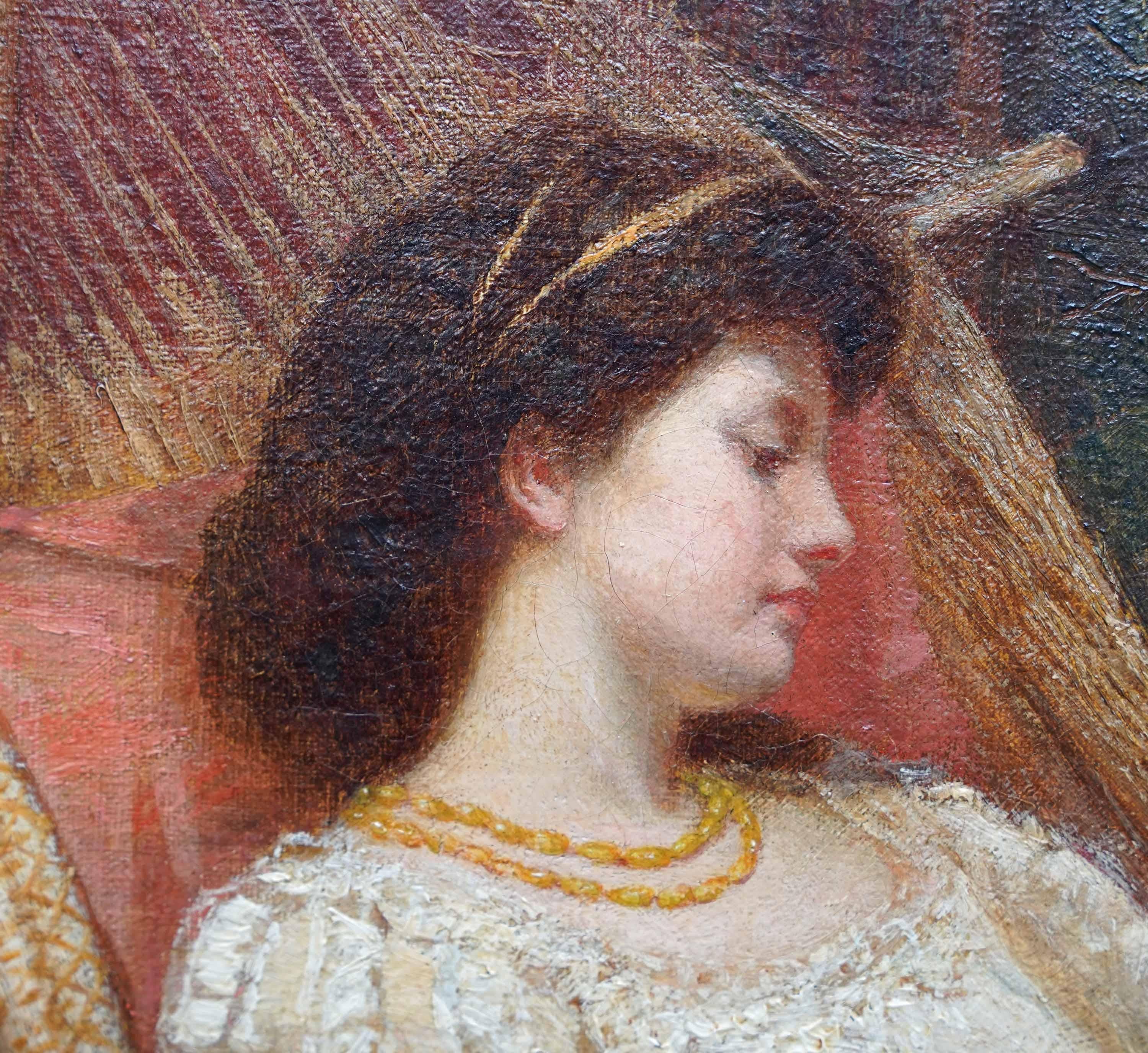 Golden Daydream - Retrato al óleo de arte prerrafaelita victoriano británico en venta 1