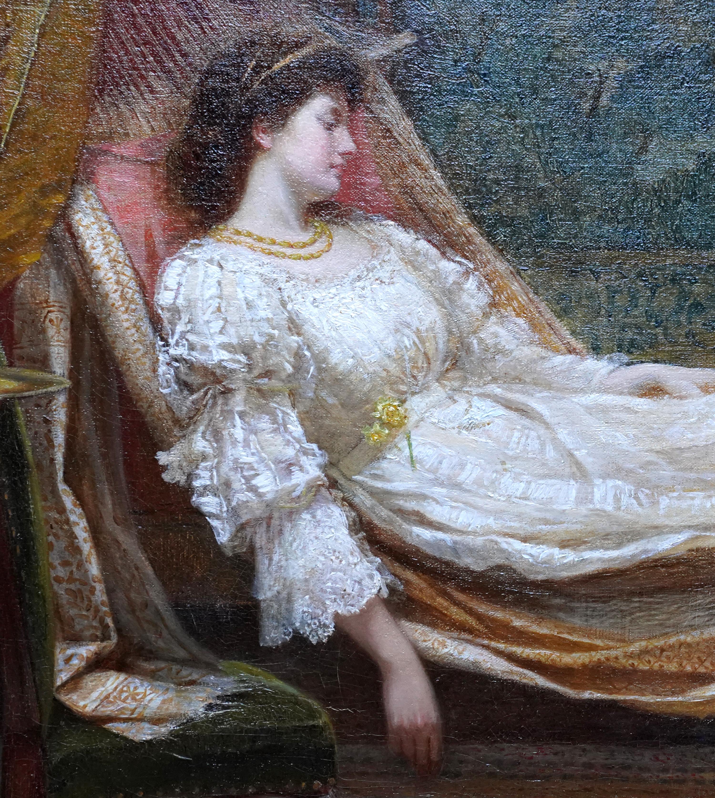 Golden Daydream – britisches viktorianisches, präraffaelitisches Porträt-Ölgemälde, Ölgemälde im Angebot 1