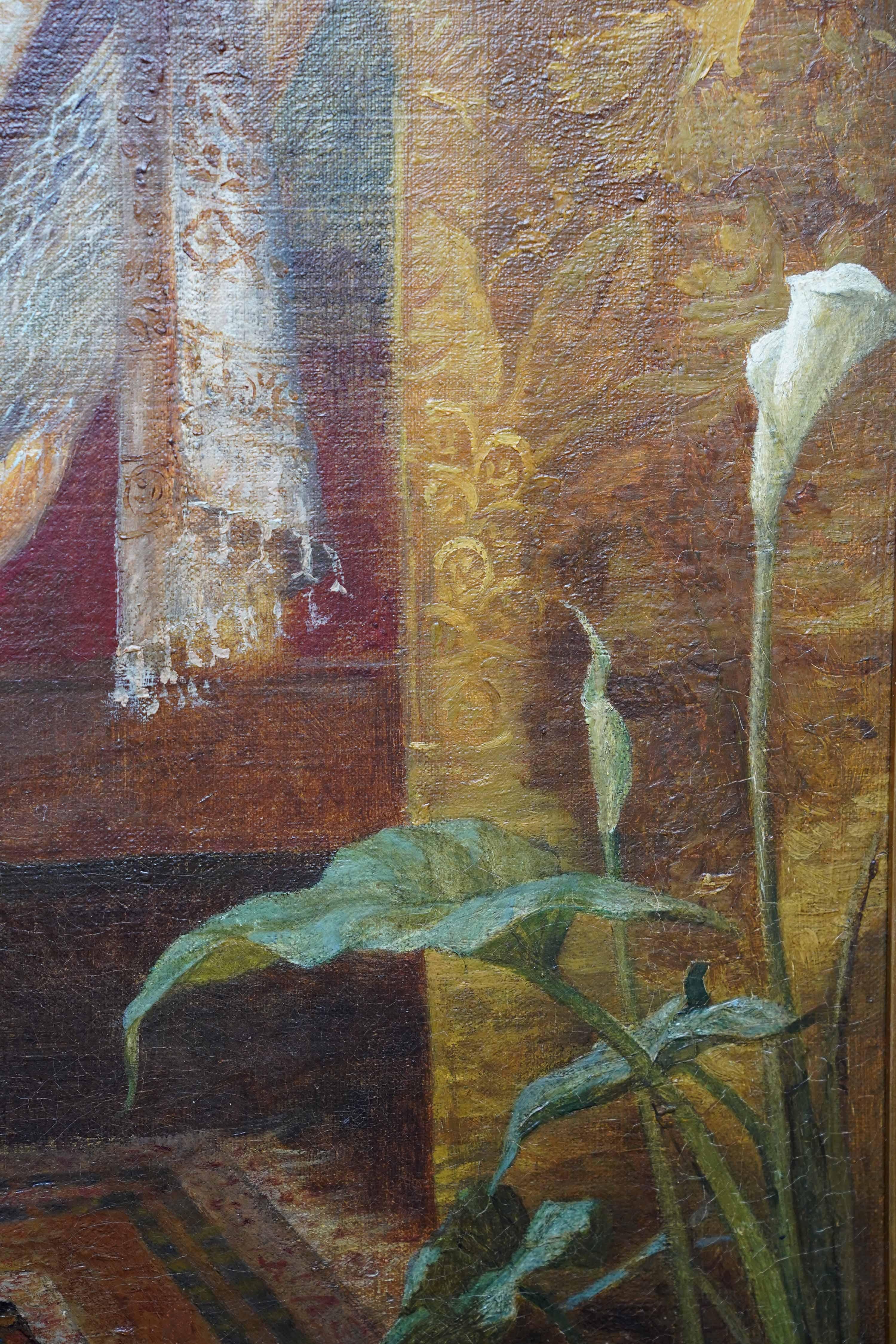 Golden Daydream - Retrato al óleo de arte prerrafaelita victoriano británico en venta 2