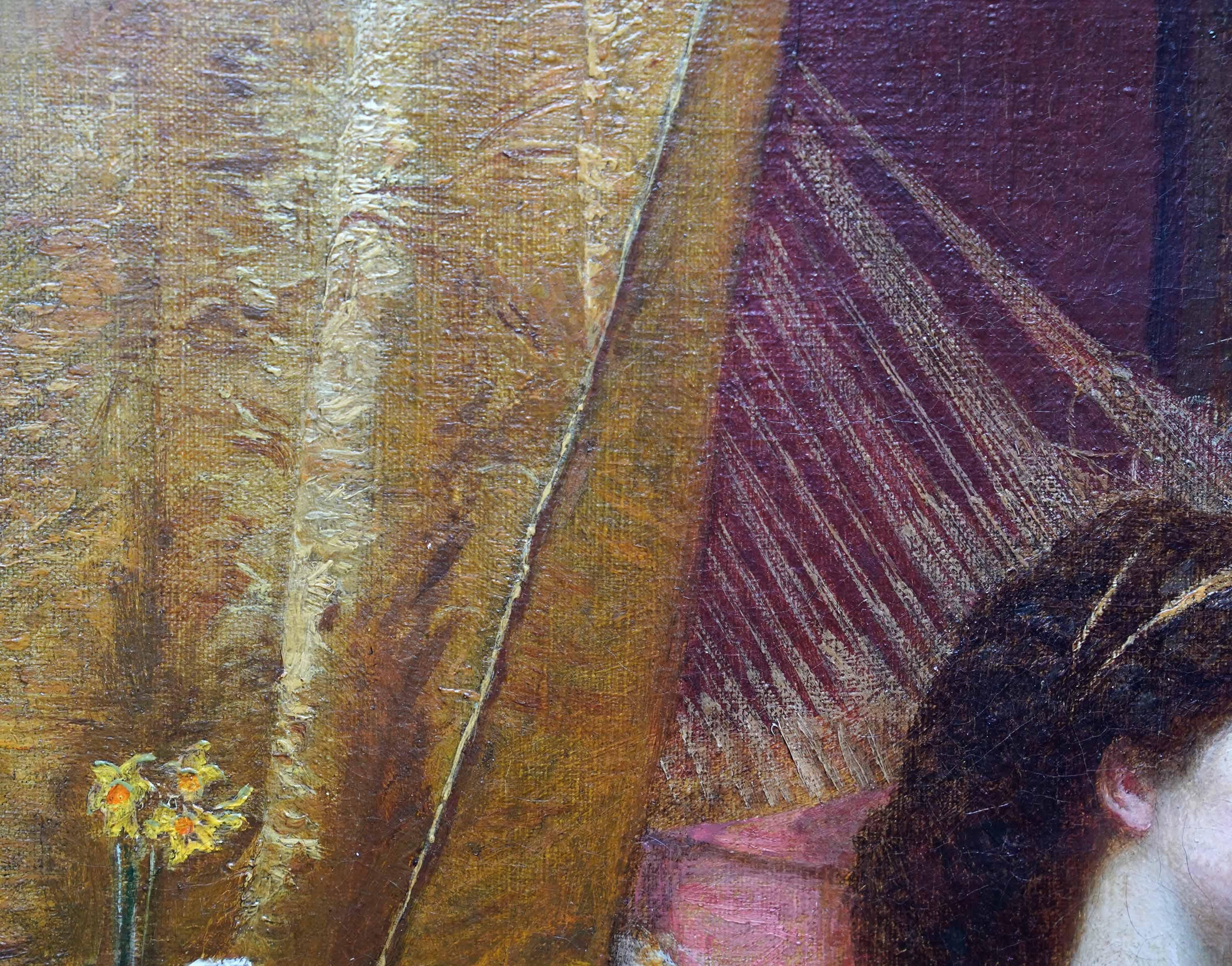 Golden Daydream - Retrato al óleo de arte prerrafaelita victoriano británico en venta 3