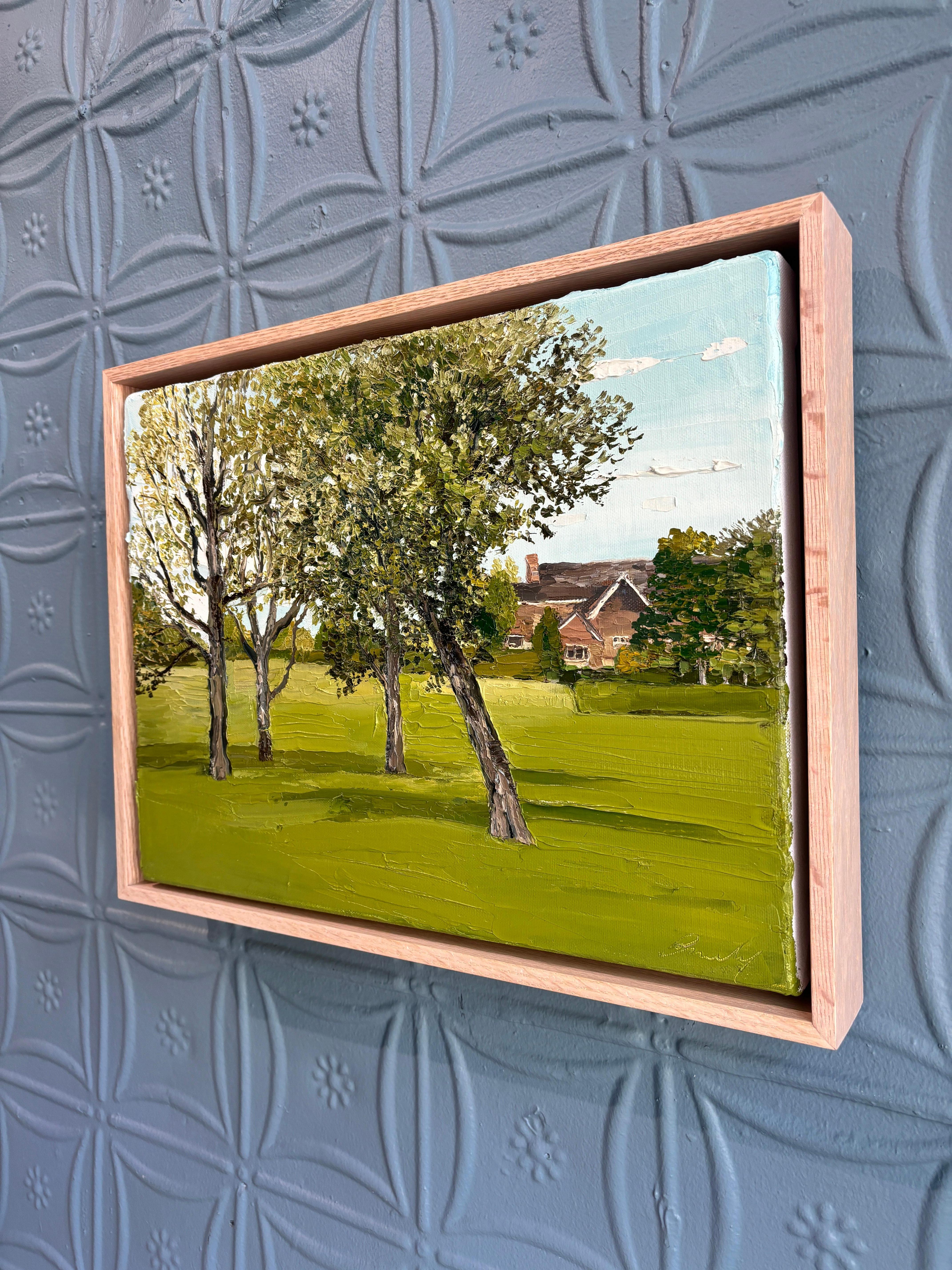 „A Family of Four On Cross Highway“ Impasto-Ölgemälde von Bäumen in Landschaft (Impressionismus), Painting, von Emily Persson