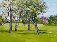 "A Family of Four On Cross Highway" impasto oil painting of trees in landscape