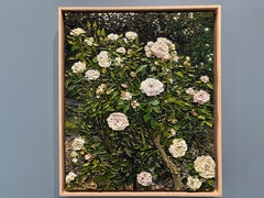 "A Rose Is A Rose" peinture à l'huile, buisson de fleurs texturé, signée et encadrée, 24x20in