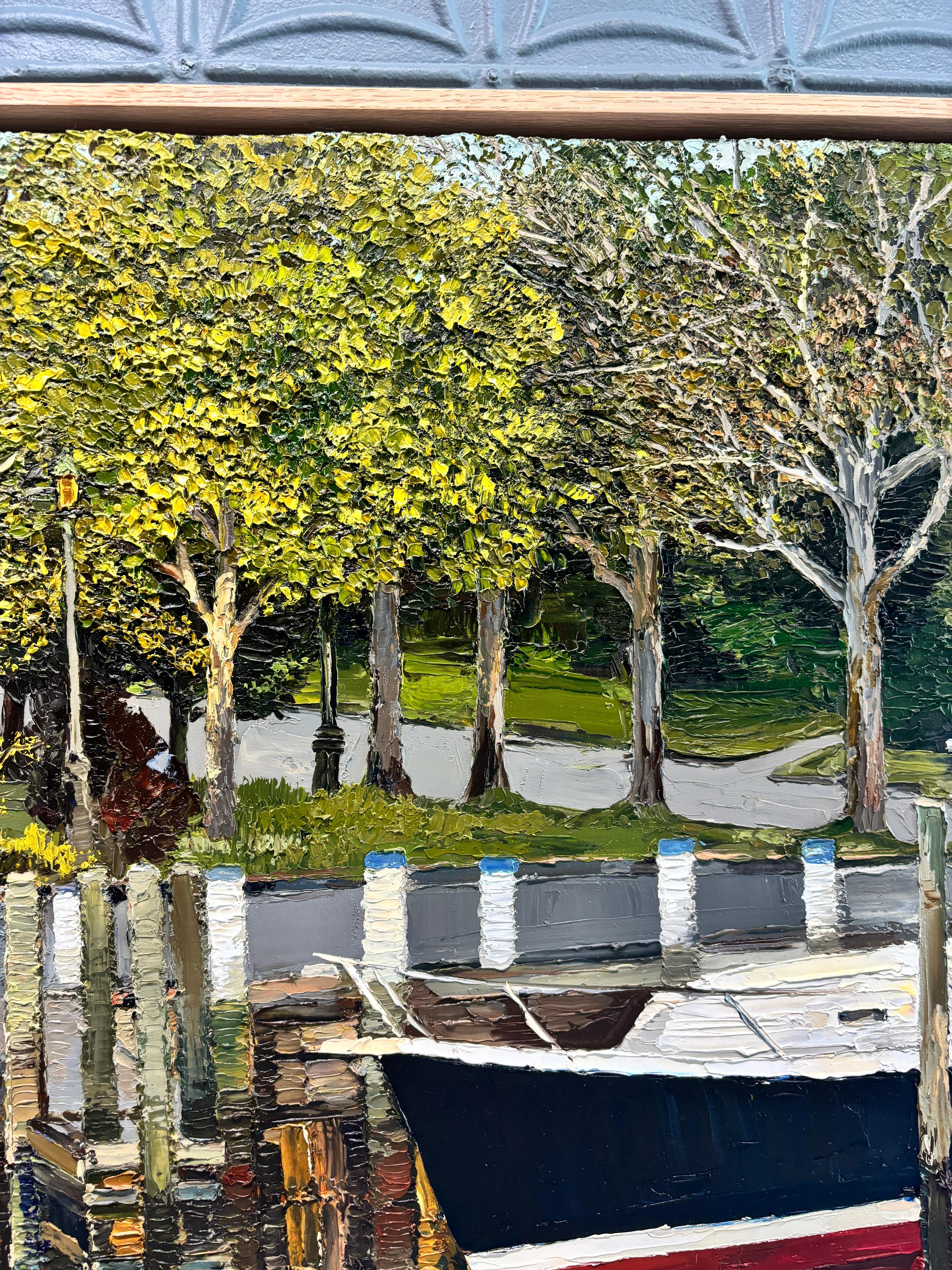 „Dusk Walk Along Marine Park Drive“, Ölgemälde, Boote im Hafen, gerahmt im Angebot 7