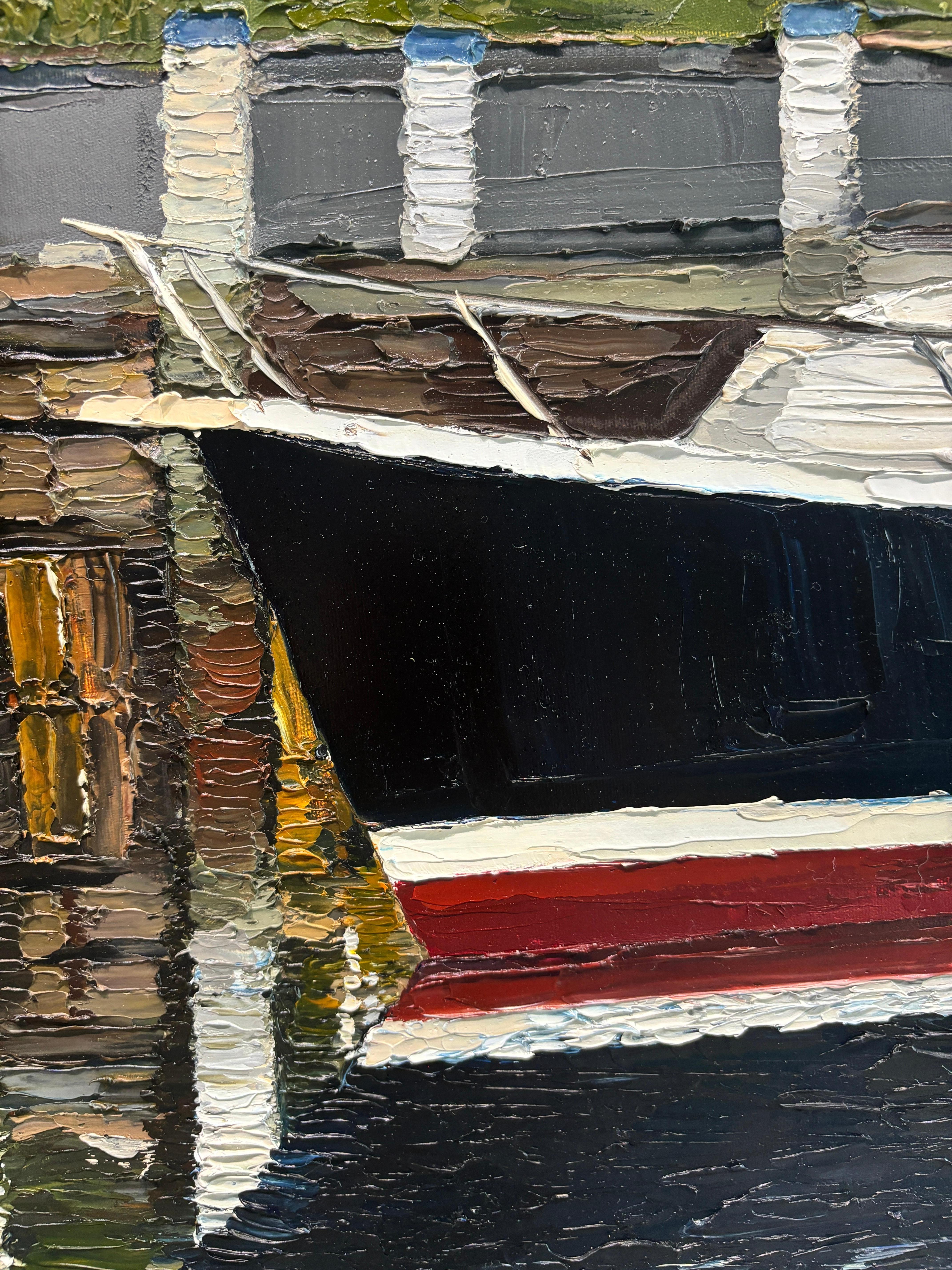 „Dusk Walk Along Marine Park Drive“, Ölgemälde, Boote im Hafen, gerahmt im Angebot 10