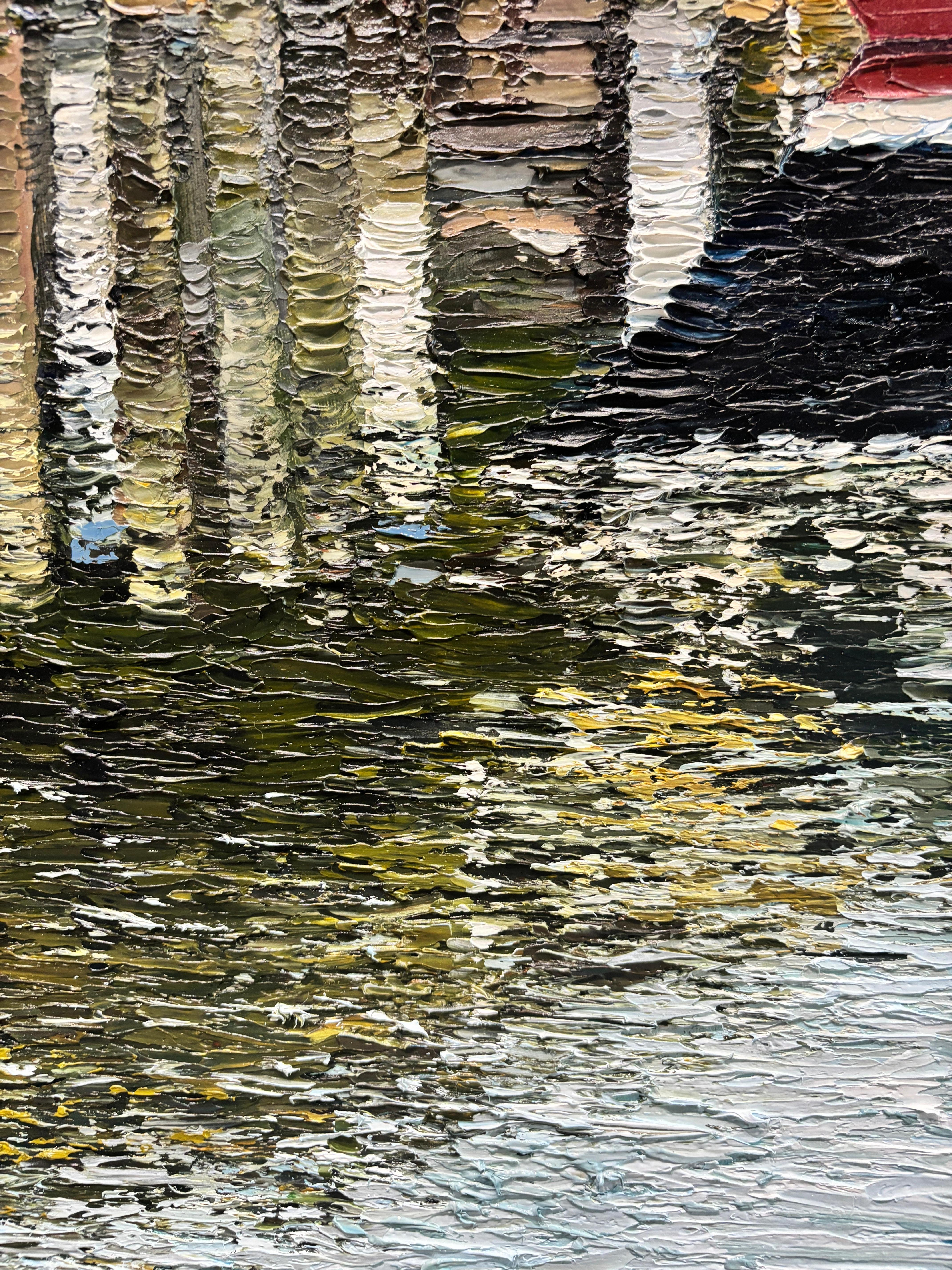 „Dusk Walk Along Marine Park Drive“, Ölgemälde, Boote im Hafen, gerahmt im Angebot 1