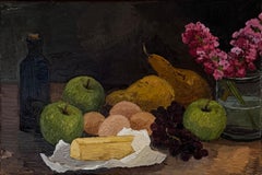 "Obst, Eier und Butter" Ölgemälde, gerahmt, signiert, 12x18 Zoll