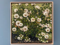 "Nothing But Love" oil painting, Rose bush, framed