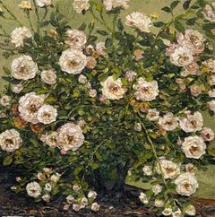 "Nothing But Love" oil painting, Rose bush, framed