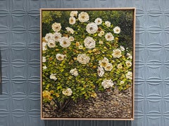 "Seidige Blütenblätter und Sonnenlicht" Ölgemälde, Rosenstrauch, gerahmt