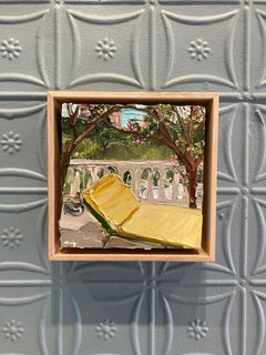 "Spring Terrace" bright impasto oil painting of New York City apartment terrace