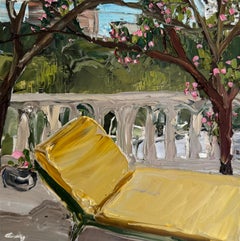 « Printemps Terrace », peinture à l'huile brillante d'empâtement d'une terrasse d'appartement de New York 