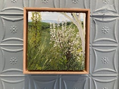"White Blossoms and Green Grass" contemporary impressionist view of lush field