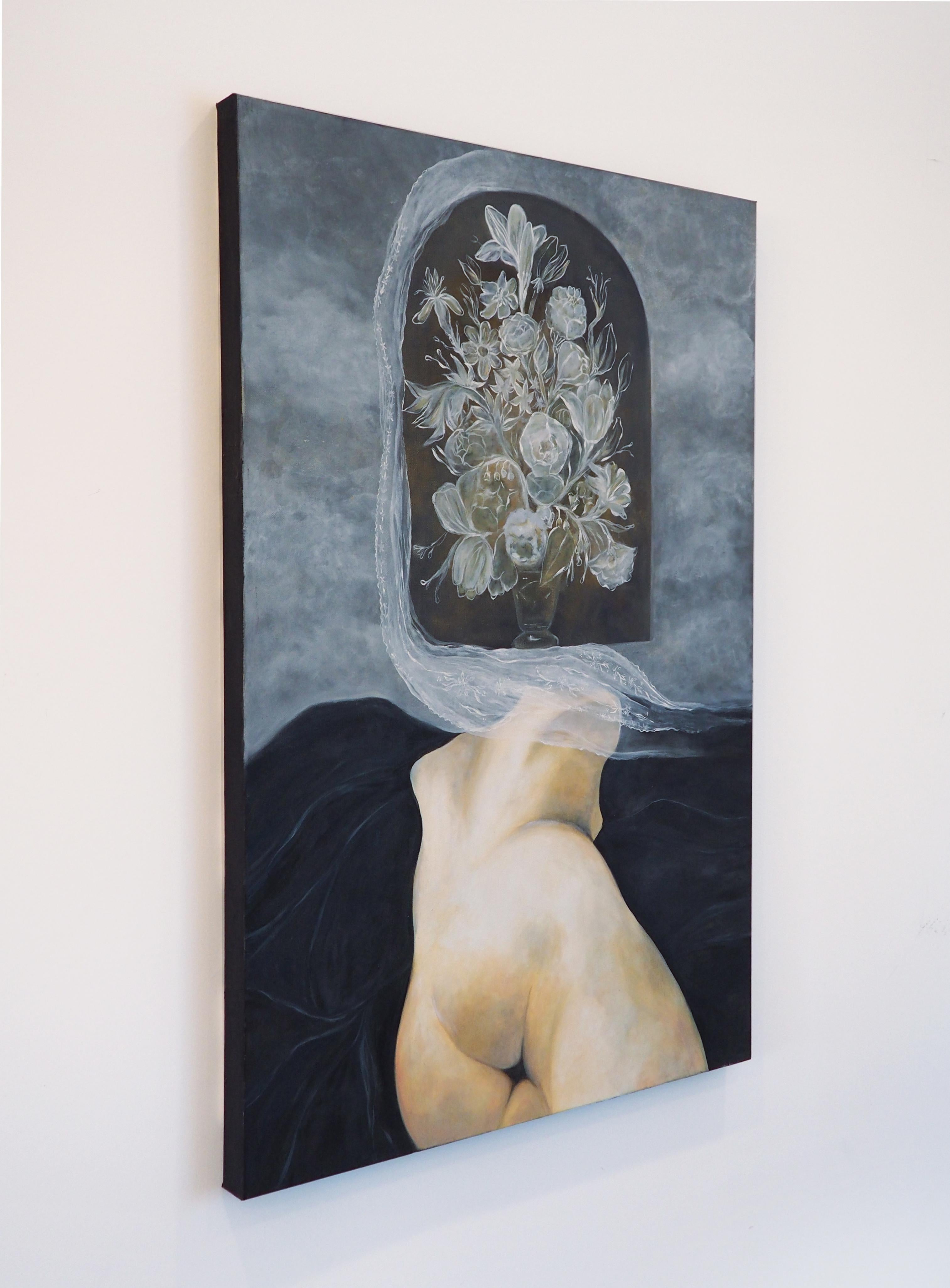 Ohne Titel (Glasblumen), Öl auf Leinwand, 90,9 x 91,4 cm, 2021 im Angebot 1