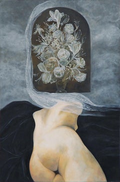 Ohne Titel (Glasblumen), Öl auf Leinwand, 90,9 x 91,4 cm, 2021