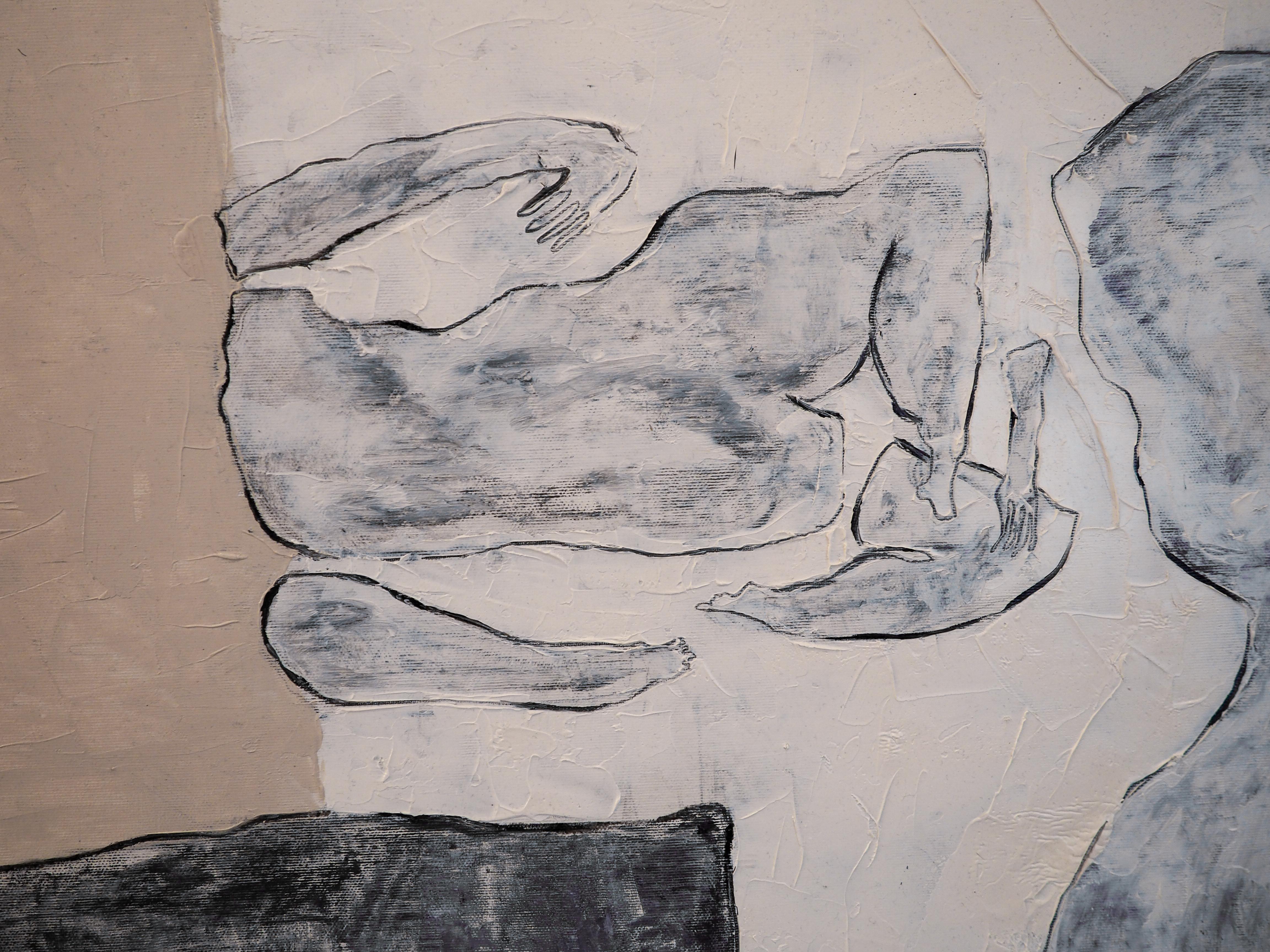 Ohne Titel (Gedenkgefäß), Öl auf Leinwand, 78,7 x 121,9 cm, 2019 (Grau), Figurative Painting, von Emily Pope