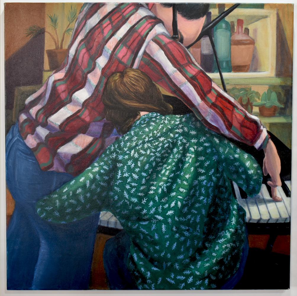 Piano player is a figurative oil painting on canvas by Emily Royer. The dimensions are 24