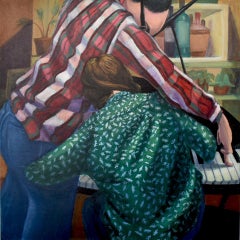 Piano Players by Emily Royer, contemporary oil painting on canvas 24" x 24"