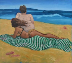 Sunbathers by Emily Royer, contemporary figurative oil painting on paper