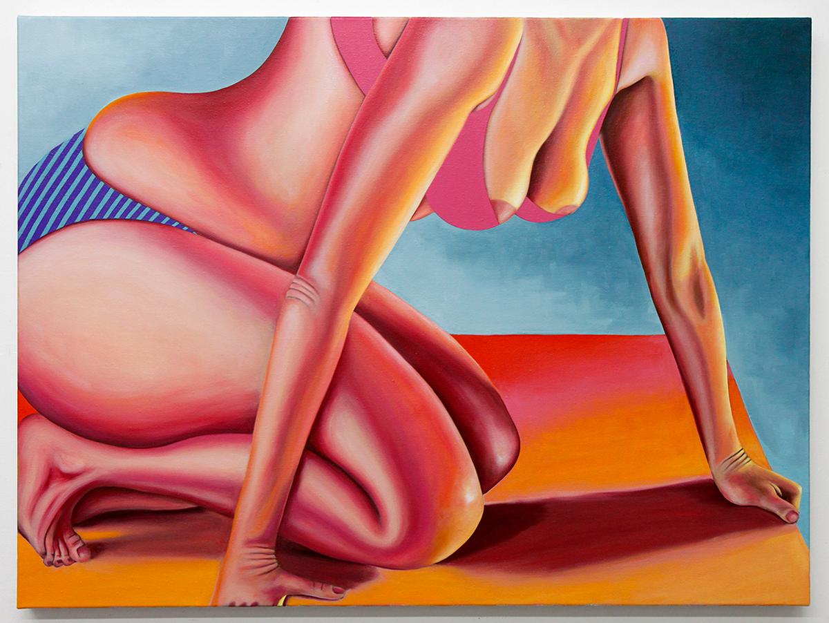 Emily Roz Figurative Painting - Kneeling Female Figure, Contemporary Painting, "Wrist Wrinkles" oil on linen