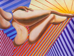 "Lounger" Optical Art Contemporary Painting with Female Figure